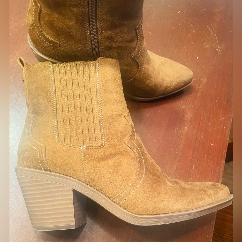 Womens 7.5 Ankle Cowboy Boot, Sueded Fabric, Vegan Suede,Sam & Libby